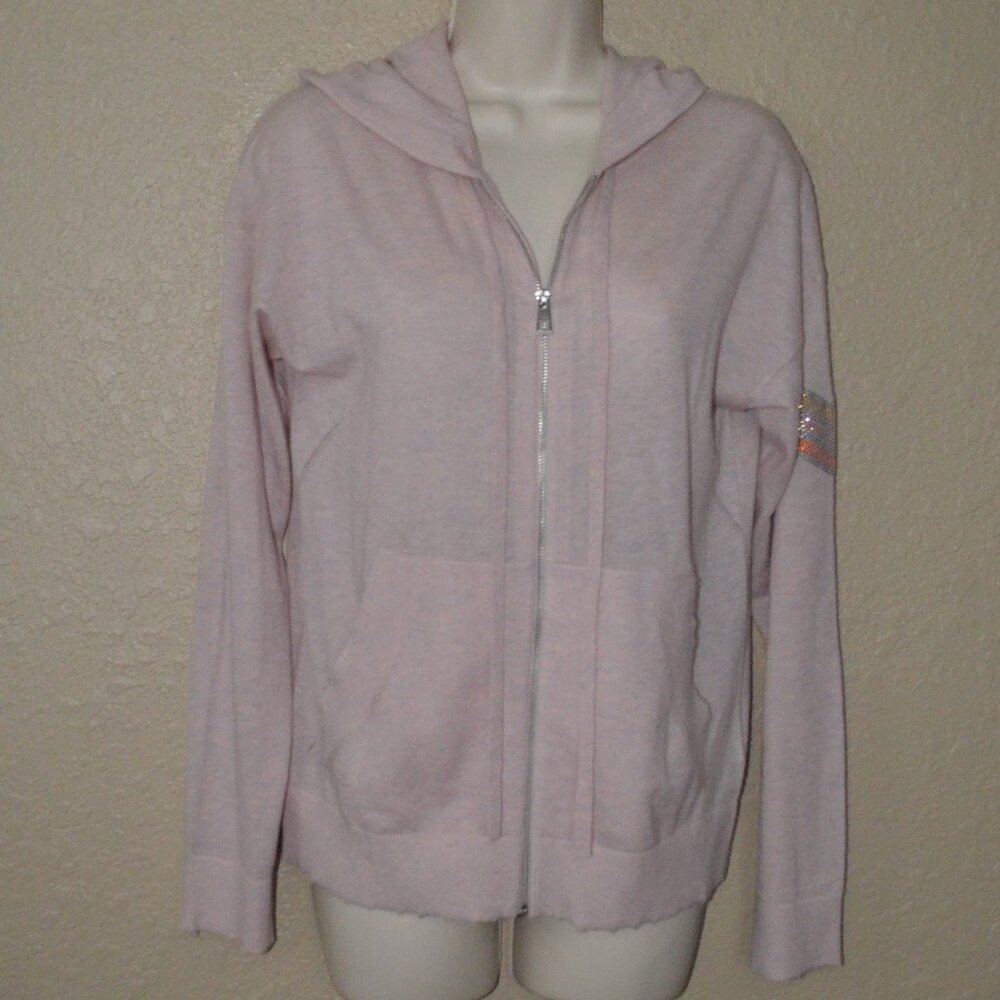 Sz XS Zadig & Voltaire Pale Pink Lightweight Cashmere Zip Up Hooded Sweater